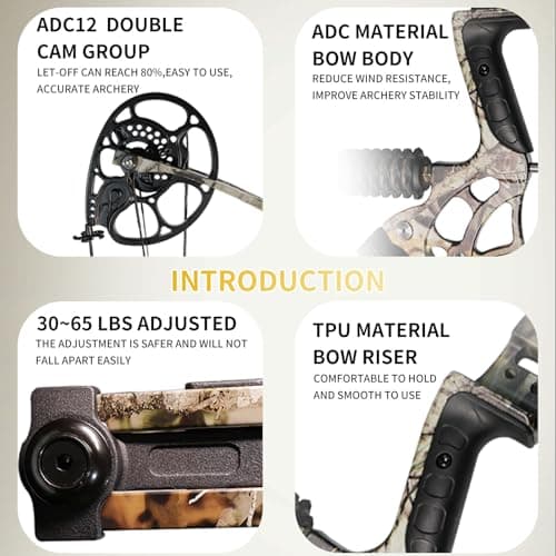 Compound Bow and Arrow Set for Adults Archery Shooting Bow Adjustable 30-65lbs Composite Bow Combination 19.5"-30" Draw Length Hunting Equipment