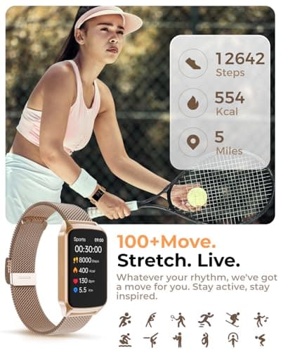 paybay Fitness Tracker Watch for Men Women, Activity Tracker for iPhone and Android with Step Counter, Calorie, Sleep Monitor, 110+ Sports Modes, IP68 Waterproof Smartwatch (Minimalist, Gold, 1.57)