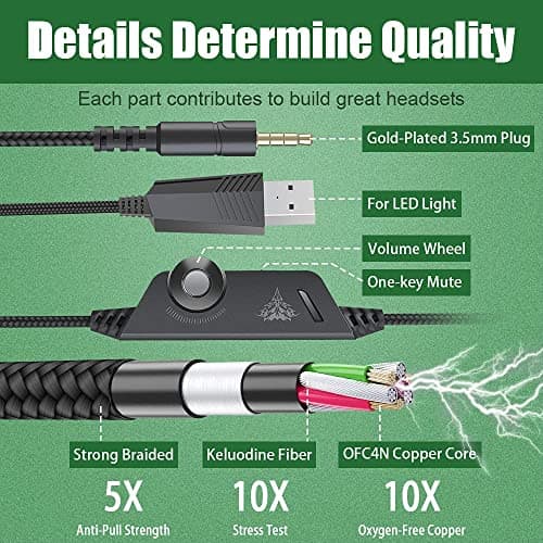 BENGOO G9000 Stereo Gaming Headset for PS4 PC Xbox One PS5 Controller, Noise Cancelling Over Ear Headphones with Mic, LED Light, Bass Surround, Soft Memory Earmuffs for Laptop Mac - Green