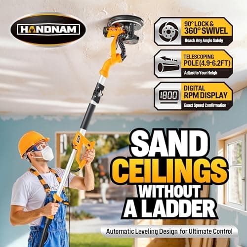 Electric Drywall Sander, 950W Drywall Power Sander with Vacuum Dust Collector, Variable Speed 800-2100RPM, LED Light, Dustless Wall Sander for Drywall, Popcorn Ceiling, Corner etc