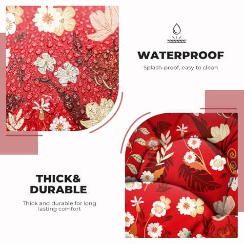 DANGHOOGY Outdoor/Indoor Adirondack Chair Cushion, Waterproof Outdoor Rocking Chair Cushion with Ties, Tufted Replacement Seat Cushions for Outdoor Furniture, Red Flower