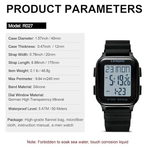 LN LENQIN Mens Digital Watch Ultra Thin Minimalist Sports Waterproof Digital Watches Men Outdoor Wrist Watch for Men with LED Backlight Timer Alarm Date
