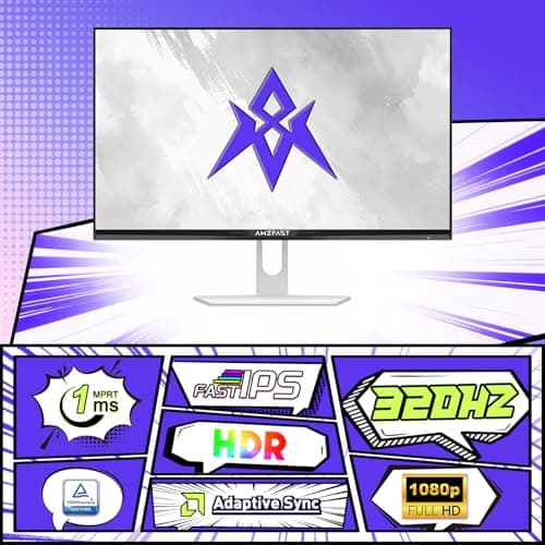 Amzfast 25 Inch White Gaming Monitor 320Hz/300Hz/240Hz, FHD 1080P 1ms Fast IPS Monitor, 12 Months Warranty Exchange (DP Cable) TÜV Rheinland Eye Care | AI Crosshair, Night Vision Function