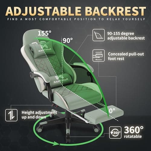 Gamtimer Gaming Chair, 400 lbs Adult Chair, High Back Computer Chair with Footrest and Linked Armrests, Office Video Game Chair with Lumbar Support (Green)