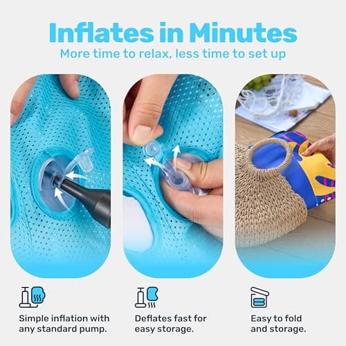 SLOOSH Inflatable Pool Floats Raft - XL Fabric Covered Pool Mat Lounger Floaties for Adults, Ultra Comfort Inflatable Water Float with Headrest for Beach Lake Swimming Pool Floating 68"X34" (Blue)