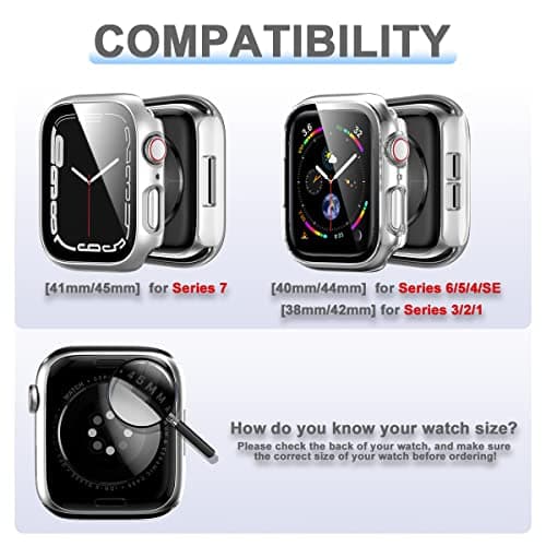 6 Pack Hard PC Case with Tempered Glass Screen Protector 44mm for Apple Watch SE 3/SE(2nd) Series 6/SE/5/4,Rontion Ultra-Thin Scratch Resistant Full Protective Bumper Cover for iWatch 44mm Accessorie