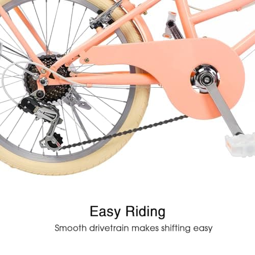 Glerc 20 24 26 Inch Beach Cruiser Bike, 6-Speed Hybrid City Bicycle for Girls Youth and Over 6 Years Old, Missy Bike with Wicker Basket & Lightweight, Multiple Colors