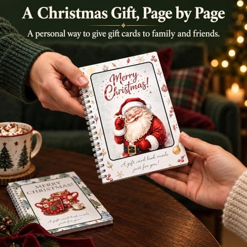 4 spiral-bound Christmas gift card books in 4 designs; each has 10 interior sheets plus front and back covers. DOTH Christmas Gift Card Book, 4 Pack, Spiral Bound for Holiday Gift Giving B0HJCRRFKL