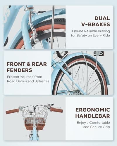 VIRIBUS Womens Cruiser Bike, 7 Speed Beach Cruiser Bike for Women, 26 inch Women Bicycle with Rattan Basket, City Commuter Vintage Retro Step Through Bicycle for Female Ladies Seniors, 330 Lb.