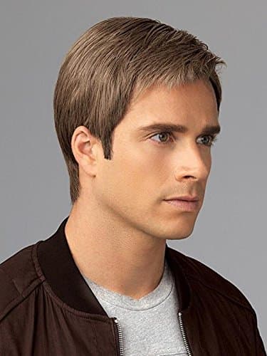 Grit Wig Color M280S - HIM Mens Wigs 2.5" Short Layers Precisely Tight Cut Heat Friendly Synthetic Lace Front Monofilament Top Haircut Avg-Large Cap Size Bundle Travel Kit, MaxWigs Hairloss Booklet