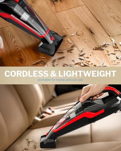 Pet Hair Handheld Vacuum Cordless, Car Vacuum Rechargeable with Reusable Filters, Motorized Brush and Multi-Accessories for Carpet, Couch & Stairs, Red, 17.0"X 4.6"X 6.6"