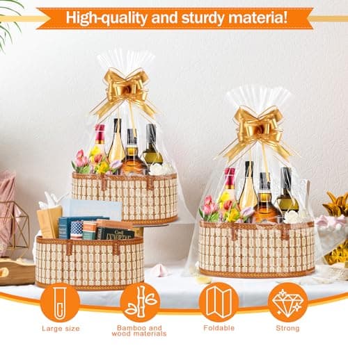 Cellophane Wrap for Gift Baskets Empty Gift Baskets to Fill for Baby Baptisms, Mother's Day, Christmas, Housewarming Orchidleaf 3 Set Baskets for Gifts Empty, Woven Bamboo gift baskets empty B0FD9W5WTY