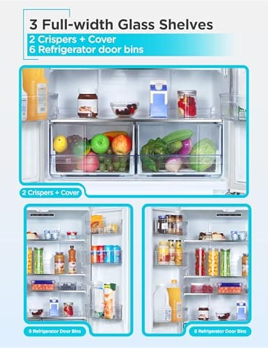 BLACK+DECKER 16 Cu. Ft. French Door Refrigerator with Built-in Ice Maker, Full Size Refrigerator with Bottom Mount Freezer Drawer, ENERGY STAR certified, White