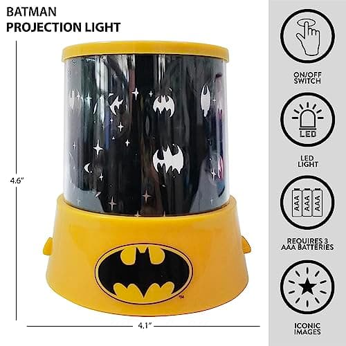 Idea Nuova Batman Color Changing Kids Lamp and Nightlight,LED Projection Light for Bedroom Décor, Superhero Night Lamp for Boys & Girls