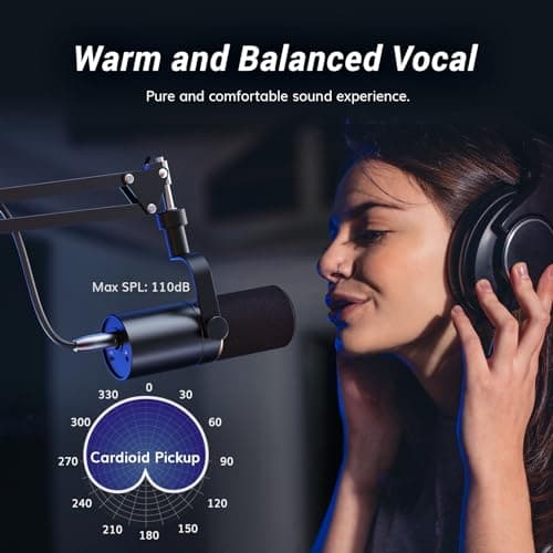 TONOR Dynamic Podcast Microphone, XLR/USB Mic for Podcasting, Recording, Streaming, XLR Cardioid Studio Mic with Quick Mute, 3.5mm Headphone Jack, Volume Control, Microfono with Boom Arm, Black,TD510+