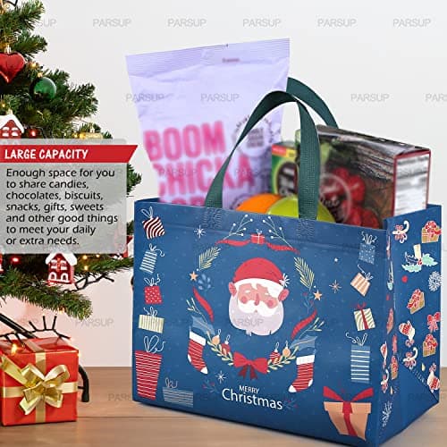 PARSUP 8PCS Christmas Gift Bags, Non-Woven Christmas Bags with Handles, Treat Tote for Gifts Wrapping Shopping, Xmas Party Supplies