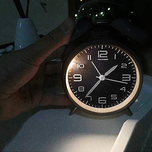 Peakeep 4 Inches Twin Bell Loud Alarm Clock for Heavy Sleepers, Backlight, Battery Operated Old Fashioned Alarm Clock for Bedrooms (3D-Dial, Black)