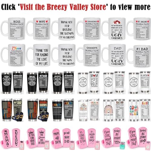 Breezy Valley Best Mom Dad Gift Set, Mom and Dad Coffee Mugs, Christmas Gifts for Parents Birthday Gifts from daughter Son, Anniversary Present for Parents