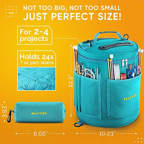 CRAFTISS Knitting Bag Yarn Storage - Christmas Gift - Durable Canvas Yarn Holder for Crochet Accessories - Organizer Crochet Bag with Knitting Accessories Case (Turquoise)