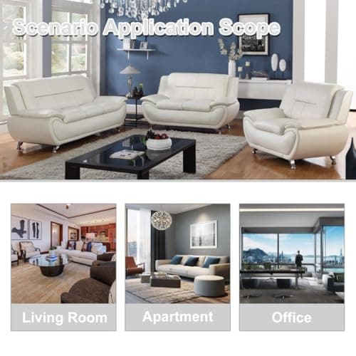 Leather Sofa Set for Living Room 3 Piece Living Room Furniture Set Modern Couch Set with 3-Seater Sofa, Loveseat and Armchair (Cream White)