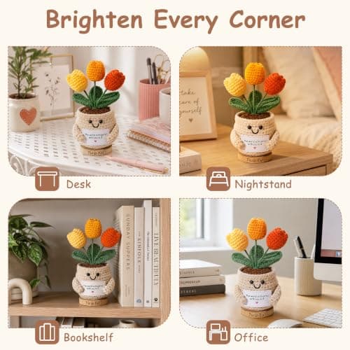 Positive Crochet, Appreciation Gifts for Coworkers, Employees, Boss, Friends, Nurses, Teachers, Retirement, Farewell (Orange) INSPRING Thank You Gifts for Women, Emotional Support Crochet Tulips Flower B0HC3DHJYS