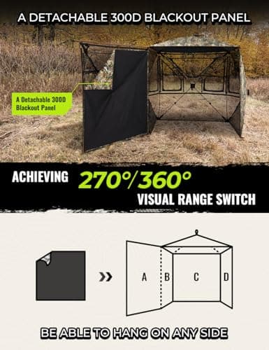 TIDEWE Hunting Blind 360°See Through with Large Open Door, Pop Up Ground Blind with Removable Curtain & Carrying Bag, Portable Resilient Tent(Forest Fade Camo)