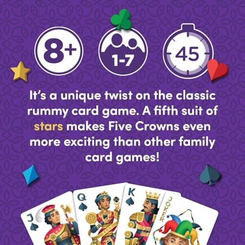 Five Crowns Collectible Tin – Card Game for Kids and Adults, Family Game Night, The Game isn’t Over Until the Kings Go Wild, 5 Suited Rummy Style Card Game, 1-7 Players, Ages 8+