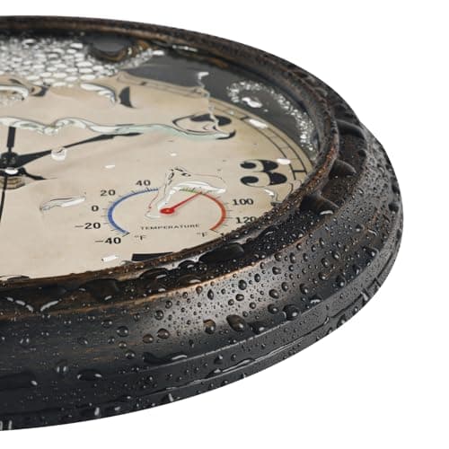 zyzamay 13 Inch Outdoor Clock with Thermometer and Hygrometer, Waterproof and Silent, Large Easy-to-Read Numbers, Ideal for Bedroom,Office,Living Room,Porch,Garden,Pool(BlackGold)