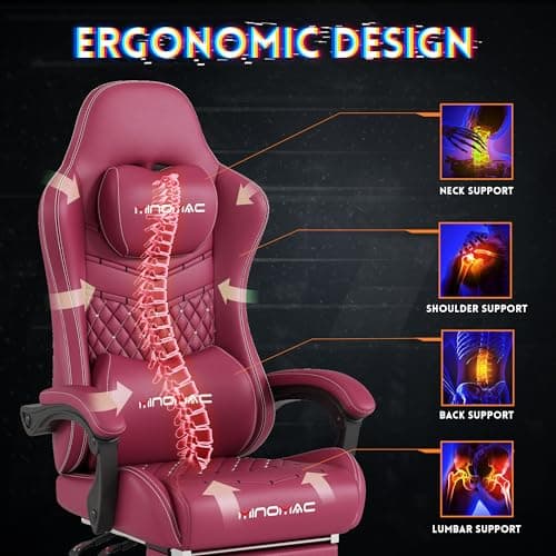 Gaming Chair,Ergonomic Computer Gaming Chair,400lb Load-Bearing,Retractable Footrest/Waist Support/Ergonomic Backrest[Spring + 4D Sponge] (RED)