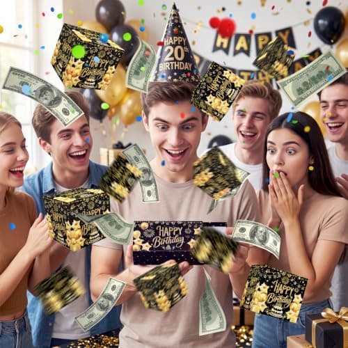 JAPDNK Happy Birthday Surprise Gift Box Explosion for Money, Pop Out Explosion Gift Box with Bounce Money Holder and Confetti, Birthday Money Bank, Birthday Gifts for Women Men B0H5C6R8DF