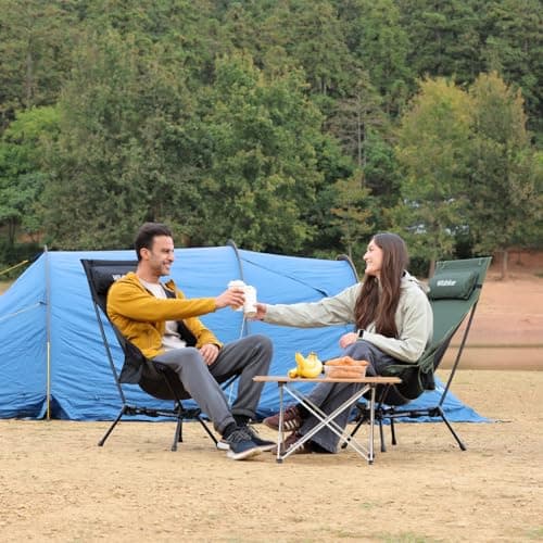 Wildhiker Portable Compact Folding Camping Chairs – Lightweight High Back with Pillow, Deep Recline, ArmPads, Side Pockets-for Motorcycle, RV, Backpacking, Travel, Festival – Black