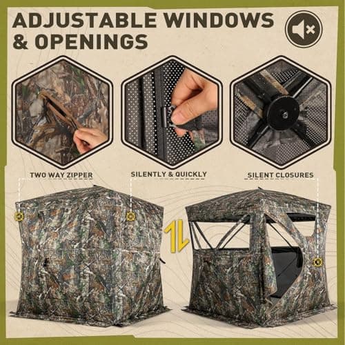 Lenotos Hunting Blind 270° See Through, Low-Noise 2-3 Person Pop Up Deer Blind, Portable Durable Ground Blind for Deer & Turkey Hunting