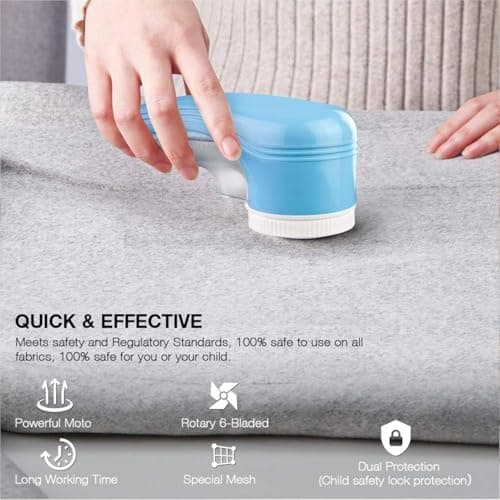 Fabric Shaver, Lint Remover for Clothes, Electric Lint Remover with 3 Replaceable Blades, Removes Fabric Pills, Rechargeable Sweater Defuzzer Pill Remover, Depiller Effectively Remove Pills (Blue)