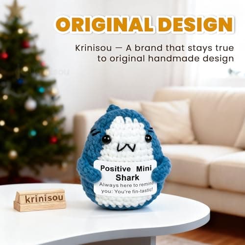 Cute Encouragement Gift for Coworker or Friend Women Men with Support Message Positive Animals Crochet Shark Gift – Mini Emotional Shark Plush B0D2J3GPLD