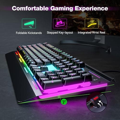 TECKNET Gaming Keyboard, USB Wired Computer Keyboard, 15-Zone RGB Illumination, IP32 Water Resistance, 25 Anti-ghosting Keys, All-Metal Panel (Whisper Quiet Gaming Switch)