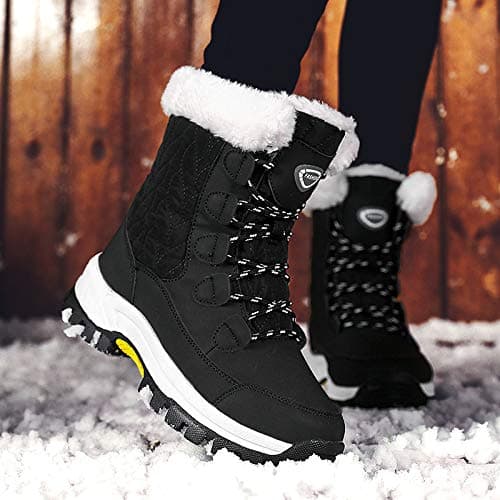 Uincin Womens Snow Boots - Warm Fur-Lined Mid Calf Ankle Booties, Anti-Slip, Lightweight,Waterproof Cold-Resistant Outdoor Walking Shoes for Hiking & Everyday Comfort