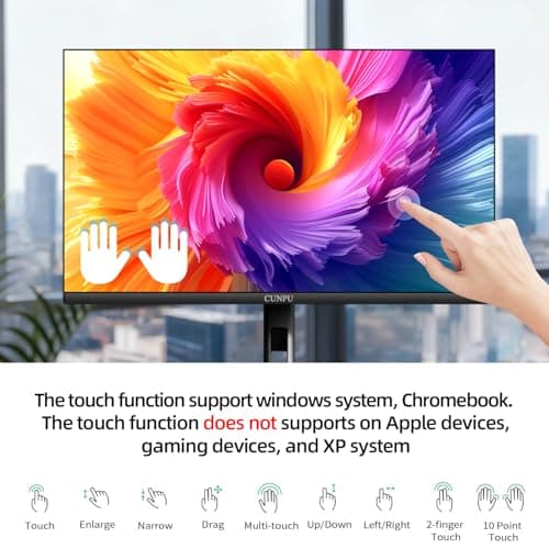 CUNPU 27 Inch Touchscreen Monitor, 10 Point Touch, FHD 1080P 60Hz Nano IPS Screen, 100% SRGB, VESA Wall Mountable, Tilt Adjustment, VGA HDMI for PC, Laptop Business & Work Station