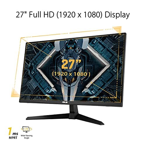 ASUS TUF Gaming 27 Inch Gaming Monitor - Full HD, 1080P, 165Hz (Supports 144Hz), 1ms, Extreme Low Motion Blur, FreeSync Premium, Shadow Boost, Eye Care, HDMI, DisplayPort, Tilt Adjustable - VG277Q1A