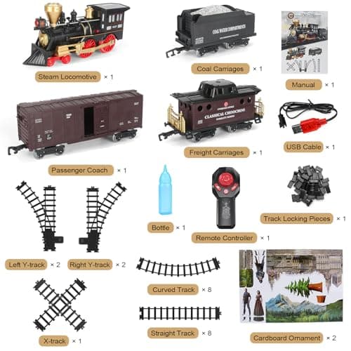 Train Set for Kids - Electric Remote Control Train Track Around Christmas Tree, Steam Locomotive Engine Train Railway Kits w/Smoke, Light & Sounds, Christmas Toys Gifts for 3 4 5 6 7 8 Year Old Kids