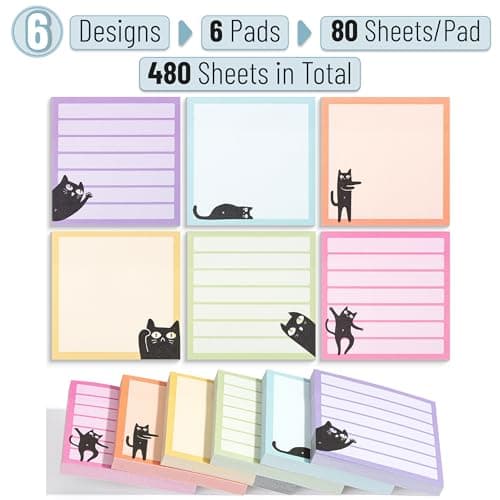 Mr. Pen- Black Cat Sticky Notes Set, 3" x 3", 6 Pads, 480 Sheets | Black Cat Sticky Notes, Memo Pads, Self-Stick Note Pad for Office, School, Home, Study & Organization B0D1PFBKGF
