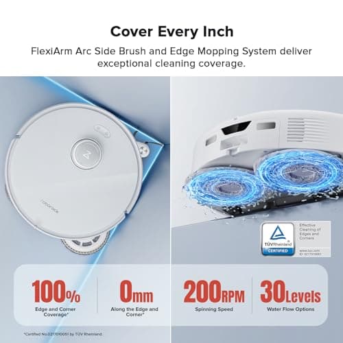 roborock Qrevo Curv Robot Vacuum and Mop, Zero-Tangling, AdaptiLift Chassis, FlexiArm Technology, Al Obstacle Recognition, 17mm Mop Lift, 18,500Pa Suction, Hot Water Mop Washing & Dock Self Cleaning