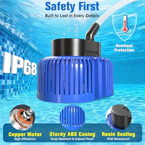 Pool Cover Pump above Ground, Submersible Water Sump Pump Swimming Water Removal Pumps,Submersible Pump for Pool Draining,Pool Pump 16FT Drainage Hose,25 FT Extra Long Power Cord, 850 GPH,4 Adapters
