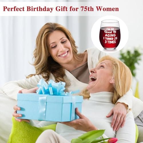 Futtumy 75th Birthday Gifts for Women, Turned 25 3 Times Wine Glass, Gifts for 75th Birthday Women Mom Grandma Wife Daughter Sister Friend Aunt Female, Funny 75th Birthday Decoration for Her, 17oz B0GKP1QFRF