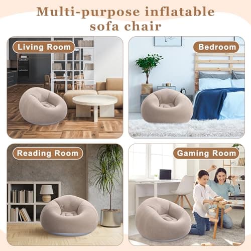 Realspring 6 9 12 Pcs Inflatable Bean Bag Chairs for Adults with Electric Air Pump, Blow up Couch Folding Portable Inflatable Couch Lazy Sofa for Outdoor Movie Night Camping(Coffee,6 Pcs)