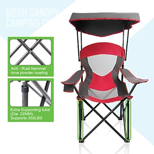 ALPHA CAMP Heavy Duty Canopy Camping Chair, 350 lbs Capacity Oversized Folding Chair with Adjustable Sunshade, Portable Sunshade Chair with Cup Holder for Beach, Fishing, Outdoor, Red