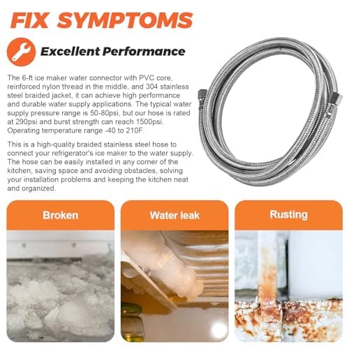 UPGRADE Ice Maker Water Connector Line by Beaquicy - 6 FT (72-Inch) Stainless Steel Braided Hoses with 1/4-in Compression x 1/4-in Compression