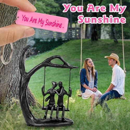 Anniversary Wedding Gifts for Couple/Her - Romantic Couple Statue in Love, Black Metal Figurine Sweet Loving Together Iron Sculpture Decor, Gifts for Wife Husband Birthday