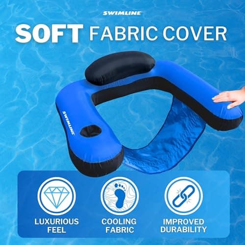 SWIMLINE ORIGINAL Fabric Covered U-Seat Inflatable Pool Lounger | With Comfortable Sling Seat, Back Rest, and Built In Cup Holder | For Pool, Beach, Lake, and More