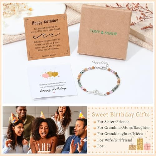TONY & SANDY Friend Gifts for Women, Christmas Stocking Stuffers for Women, Sister Gifts from Sister, Bestie Friendship Wave Bracelet, Woman Birthday Gifts, Unique Gifts for Her