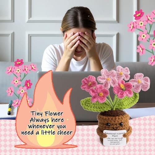 Life is Tough But So are You - Thank You, Appreciation, Birthday Gift for Teacher, Mom, Friend, Coworker - Cute Desk Decor Handmade Positive Crochet Flower, Inspirational Gifts for Women B0F8V97STX